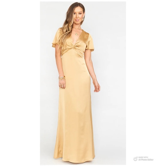 NWOT Show Me Your MuMu Medium Gold Luxe Satin Rome Twist Maxi Dress - Picture 1 of 16